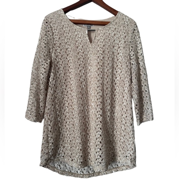 JM Collection Taupe 3/4 Sleeve Layered Blouse - Picture 1 of 12